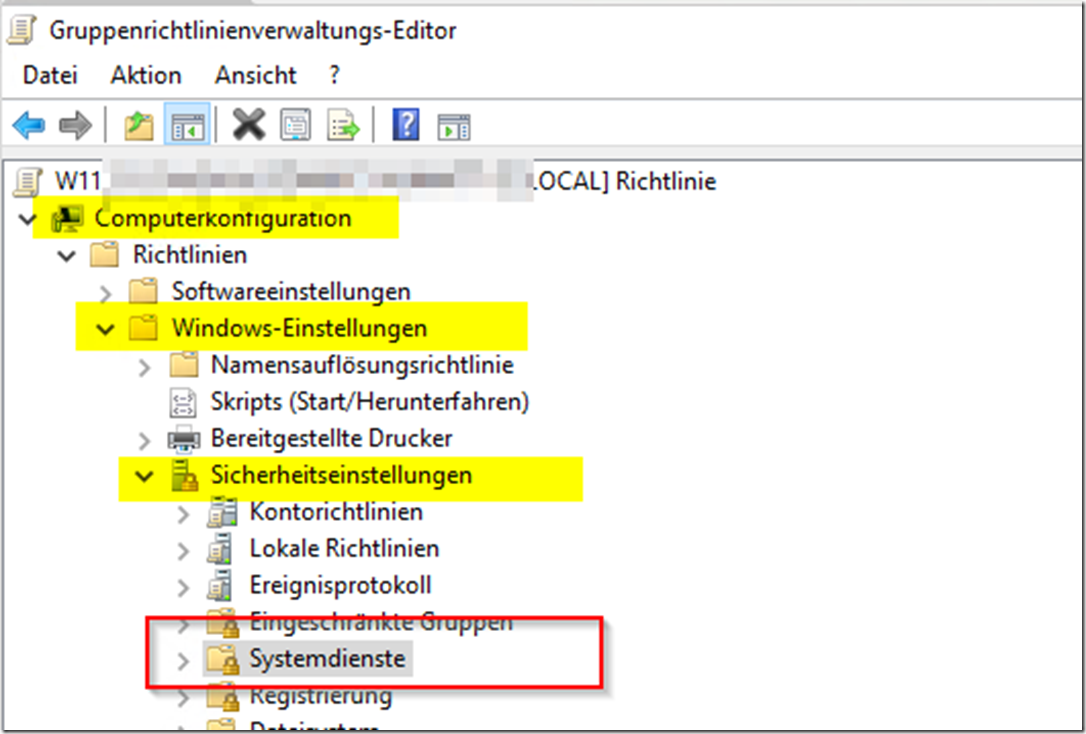 Image of GPO settings for Service