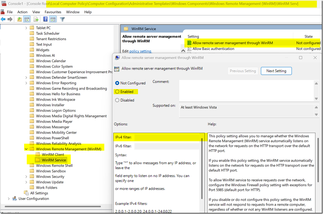 Image of GPO for Remote Management with Group Policy